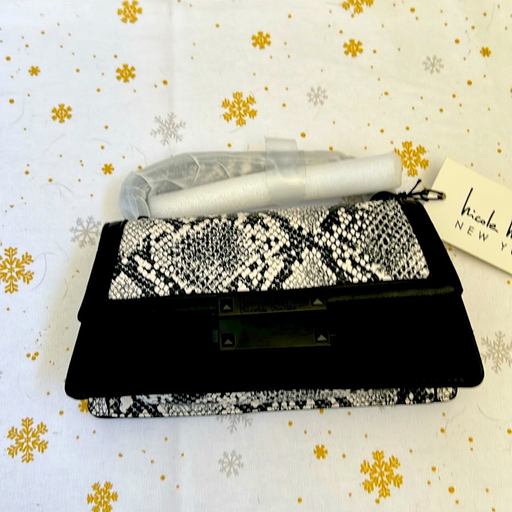 NWT Nicole Miller Snakeprint Mini Crossbody Purse Black/White